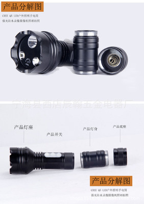 【Q5 LED戶外照明手電筒強光防水錄像攝像照相拍照補光驢友騎行】價格,廠家,圖片,手電筒,寧?？h西店辰翰五金電器廠-
